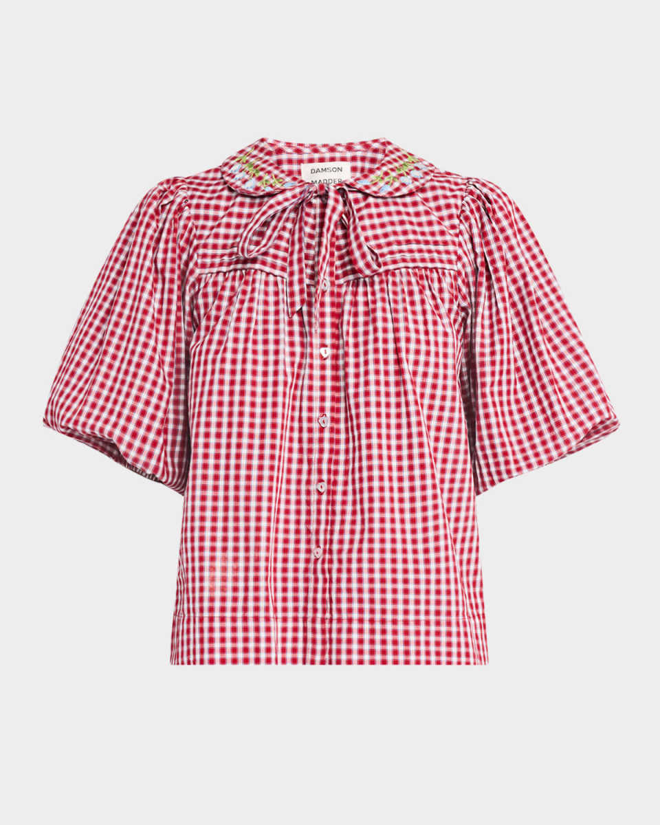 Mila Puff-Sleeve Gingham Blouse